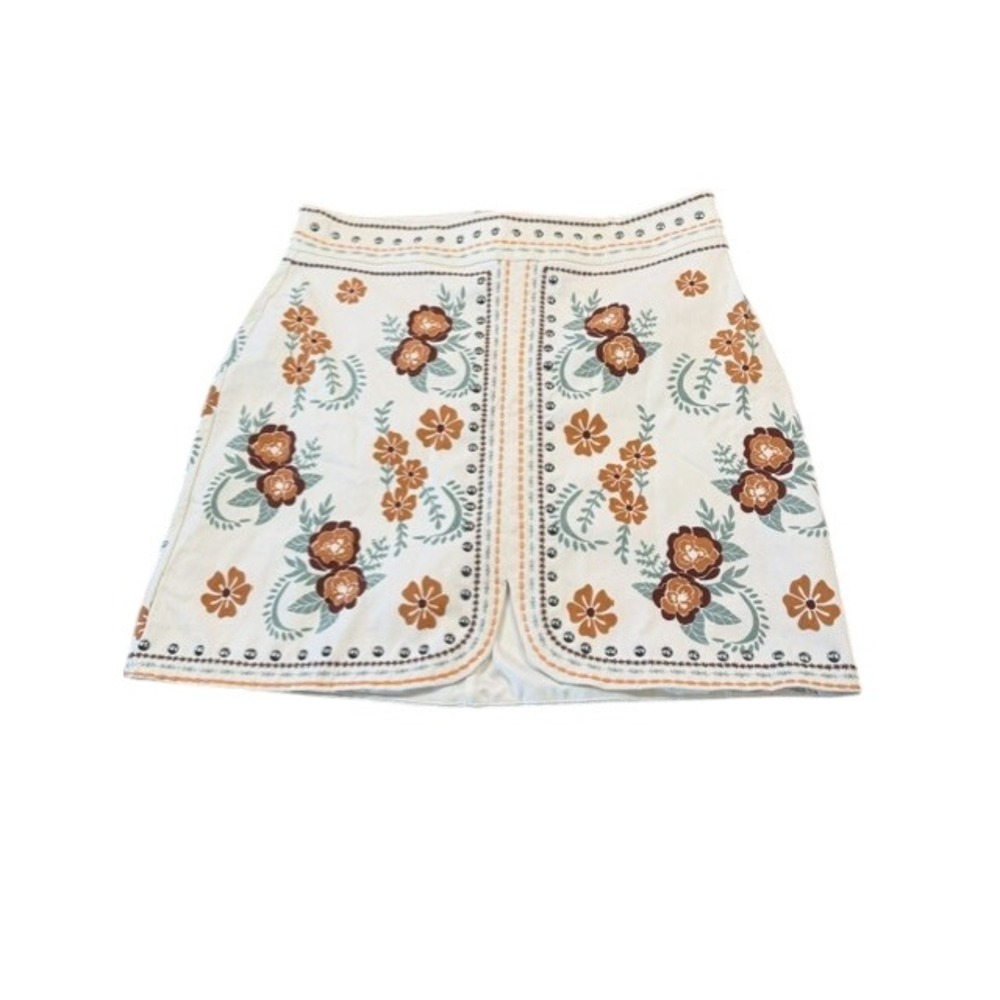 Rock & Roll Denim Womens M Cream Floral Studded Western Mini Skirt NWOT